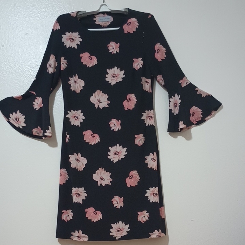 Marc New York Black and Pink Sheath Dress with Bell Sleeves Size 10